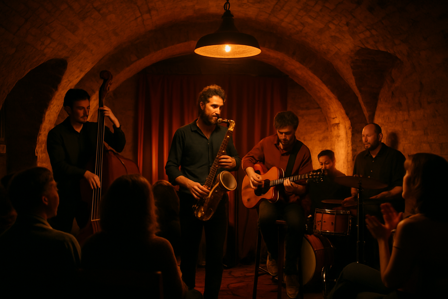 Atmospheric underground jazz club in Budapest popular among locals for live music and authentic nightlife