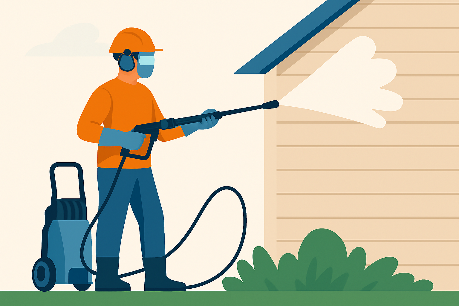 Demonstration of safe and effective exterior house pressure washing process