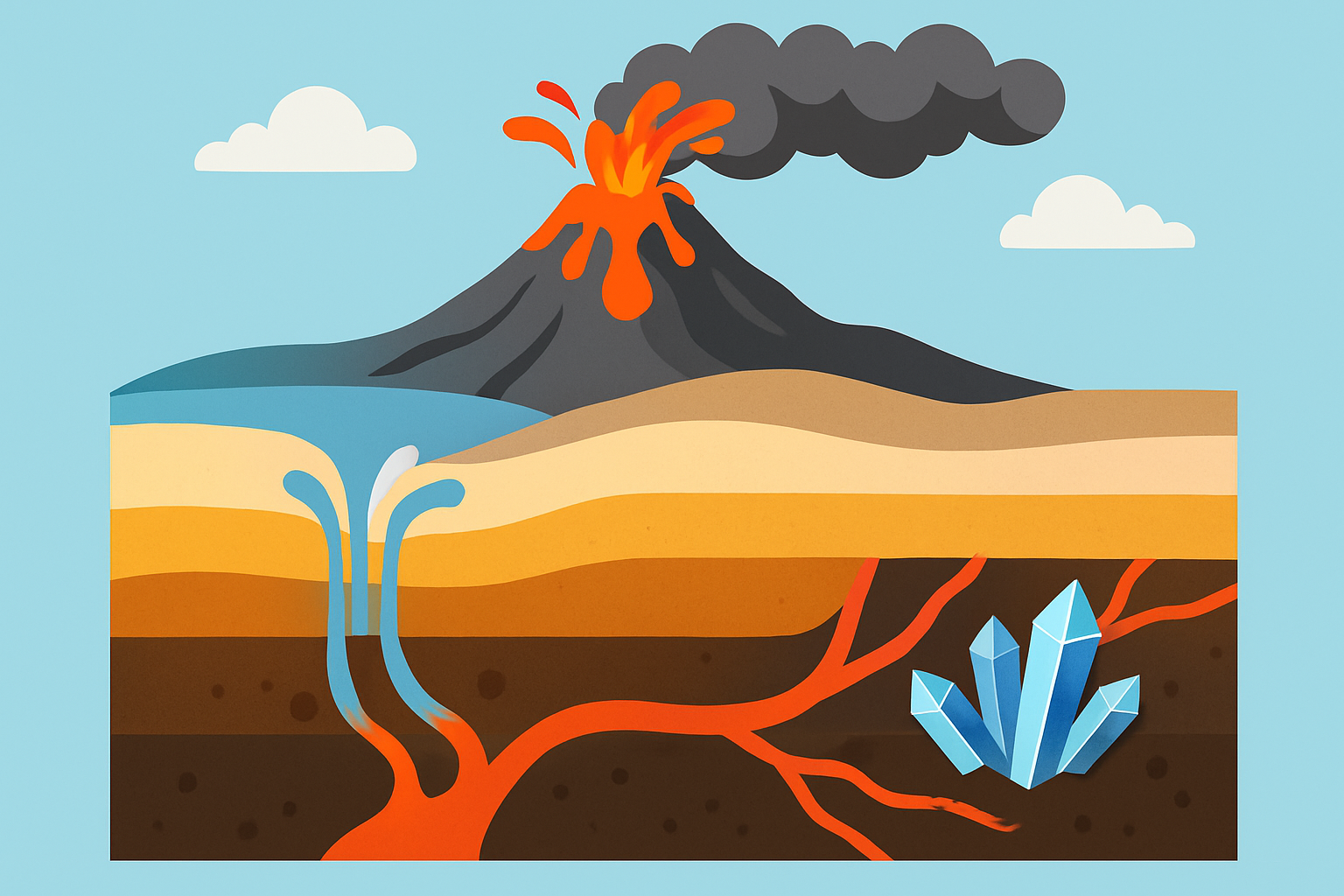Cross-sectional diagram illustrating the natural formation environment and stages of the magic mineral beneath Earth