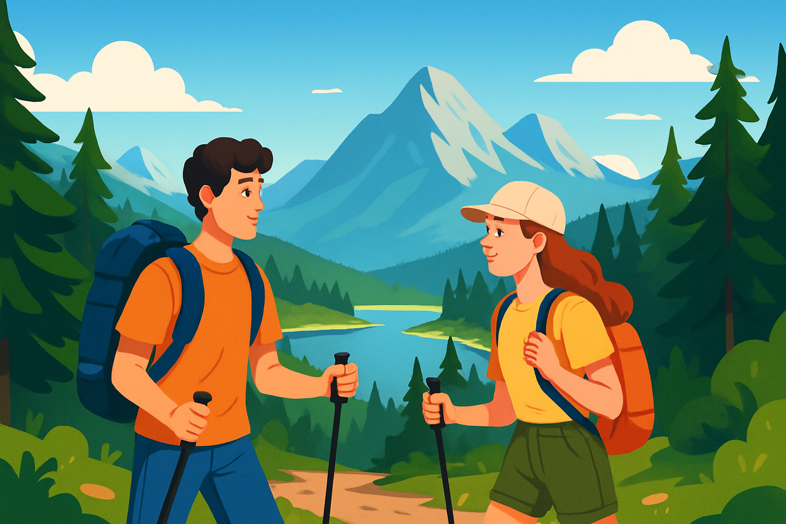 Teenagers enjoying a guided hike in Banff National Park surrounded by stunning mountains and pristine lakes