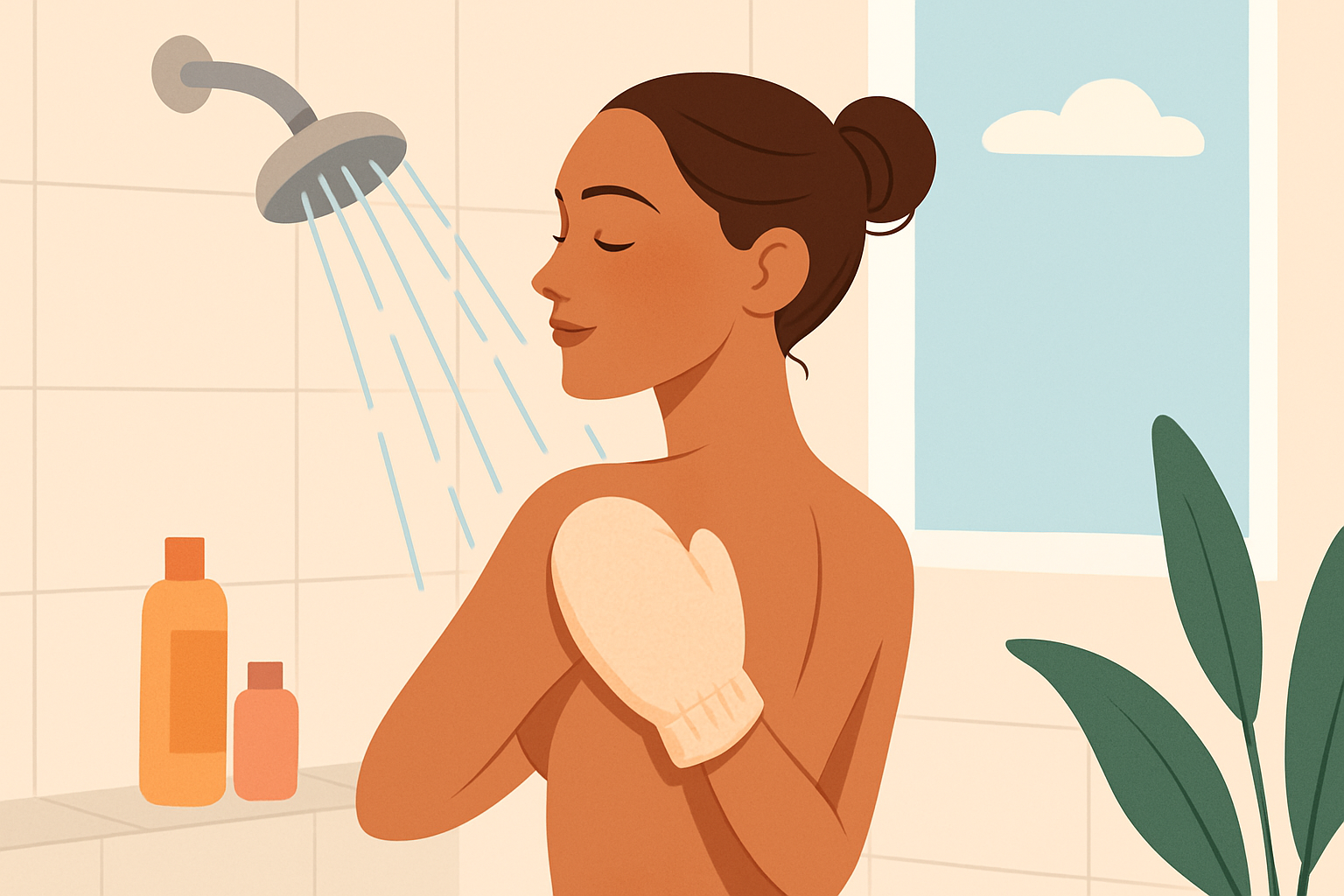 A person carefully exfoliating their skin in preparation for a spray tan