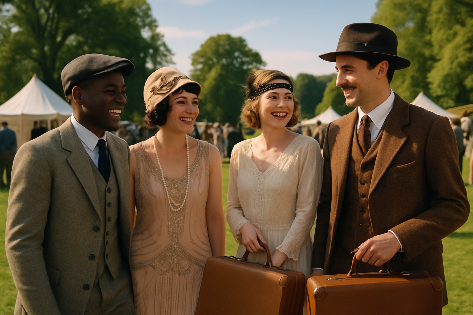 Travelers immersing themselves in a historical reenactment, fully embracing the themed vacation experience.