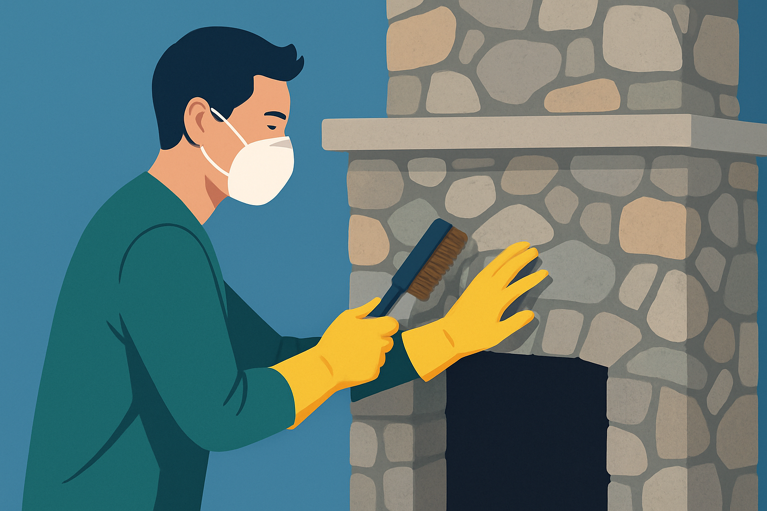 Cleaning and prepping a stone fireplace before painting ensures better paint adhesion and preserves texture.