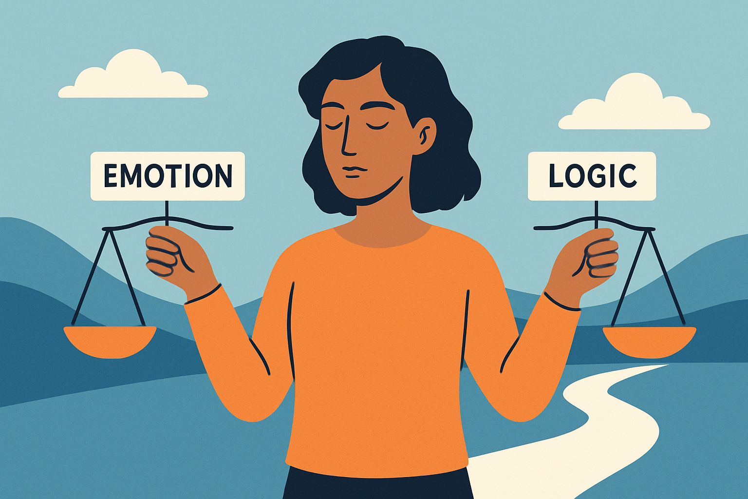 Illustration of balancing emotional intelligence and decisiveness in cultivating a ruthlessly pragmatic mindset