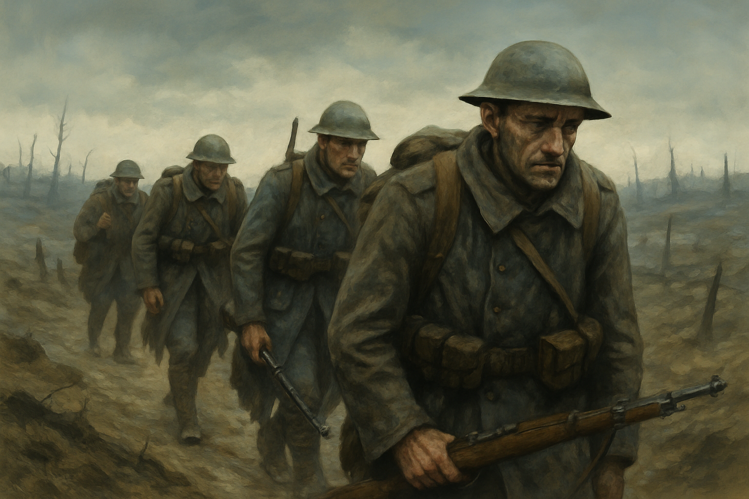 Russian troops retreating after a devastating defeat on the Eastern Front, illustrating the harsh military conditions.