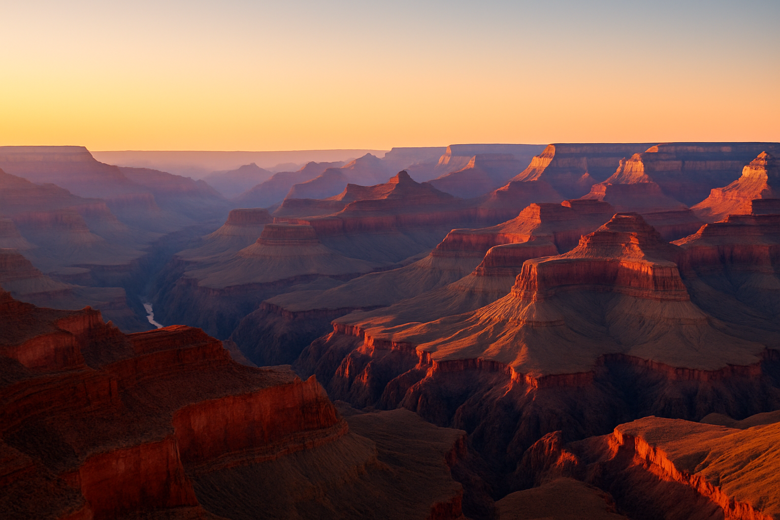 The Grand Canyon’s vast and colorful landscape seen from a popular viewpoint during sunset