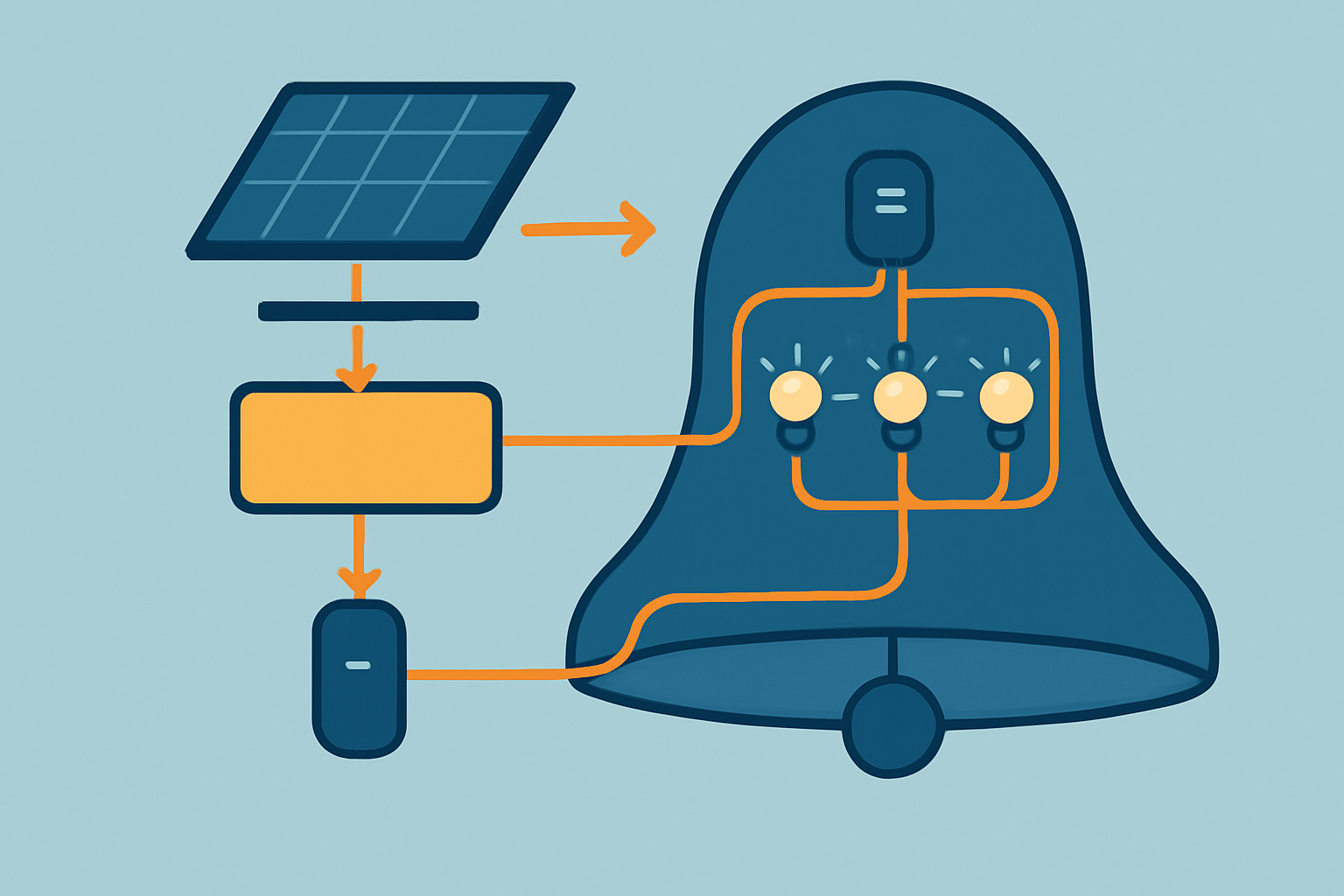 Diagram illustrating the internal workings and energy flow of a solar bell