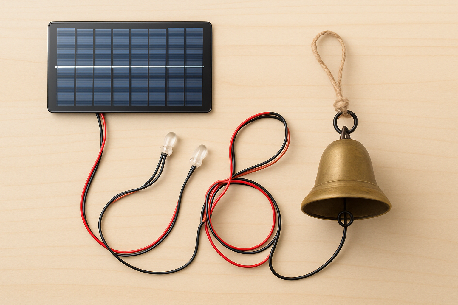 Photo of a completed DIY solar bell project showcasing components and assembly