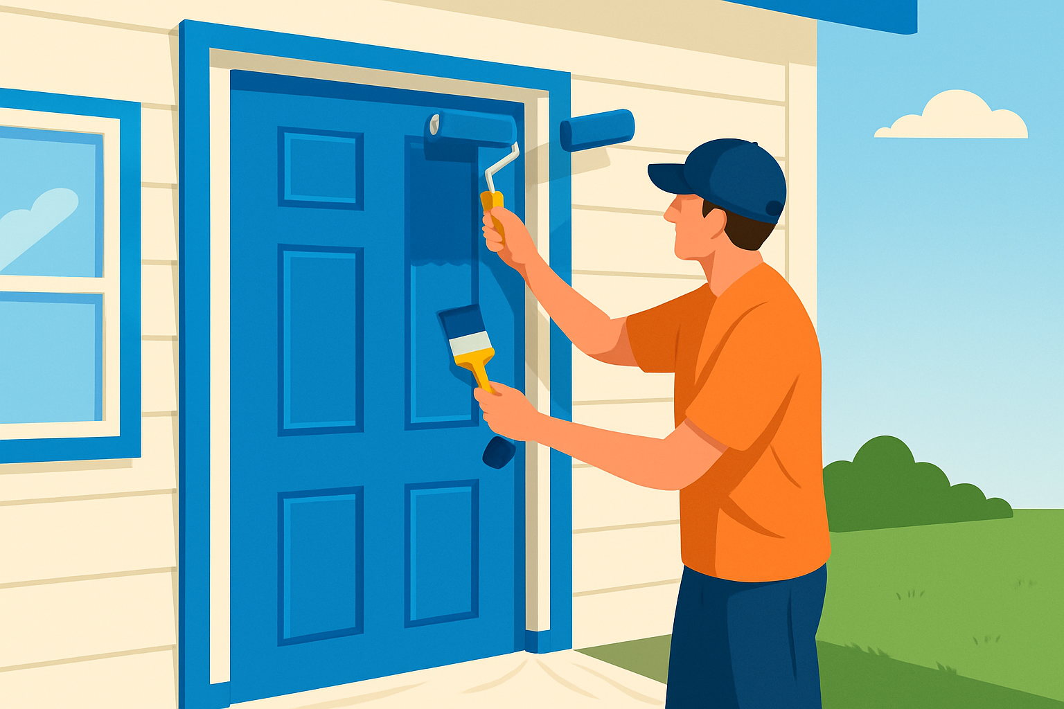 Step-by-step painting process showcasing preparation and painting of a front door