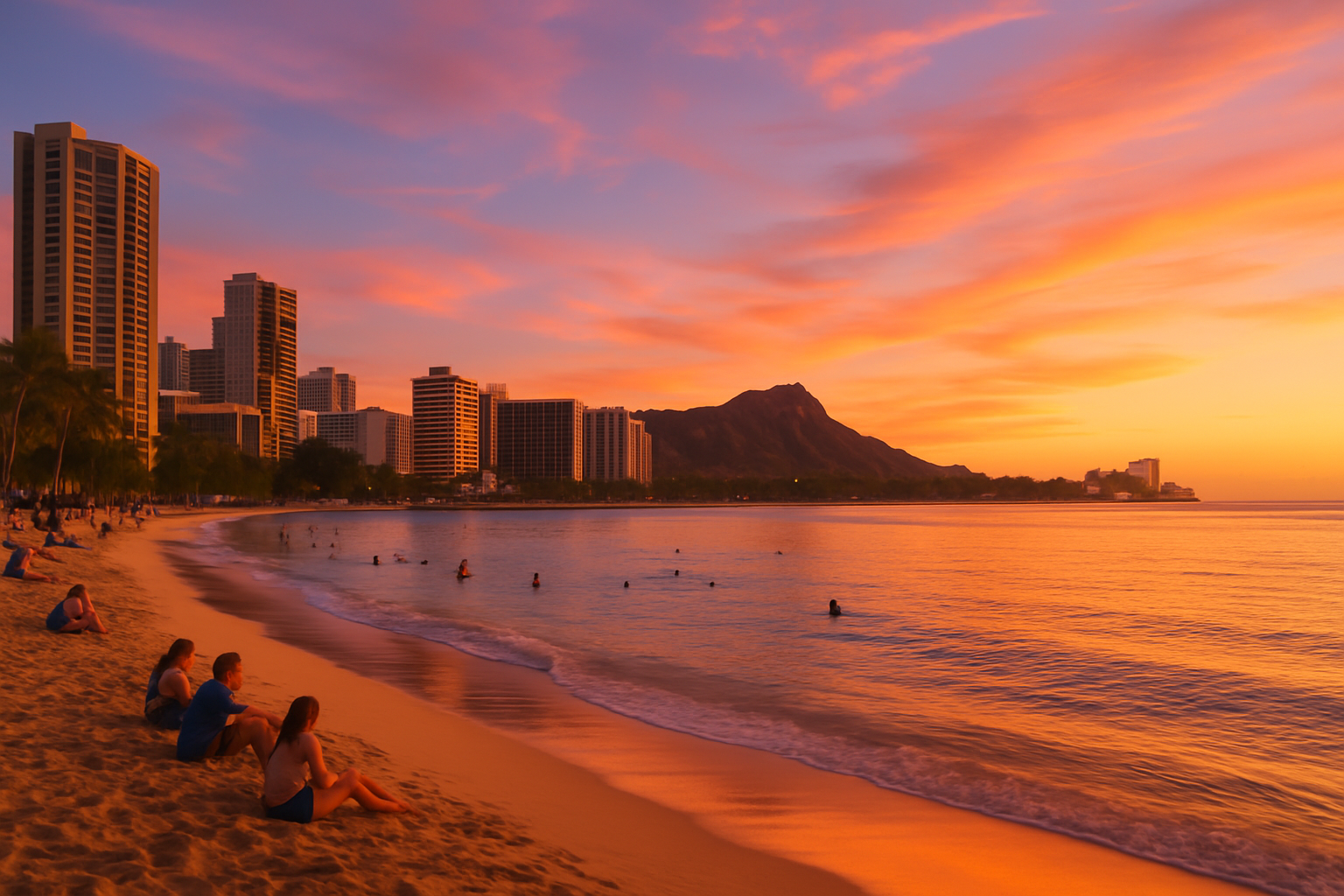 Scenic panoramic image showcasing Waikiki Beach or Diamond Head crater